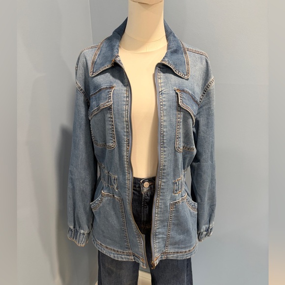 Knox Rose Fitted Waist Denim Zip Front Utility Jacket Size S - Picture 7 of 9